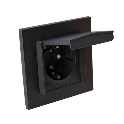 Vægstik Plus Forsænket Jordet 1-Vejs Med Berøringsbeskyttelse 16A 250V Sort Elko