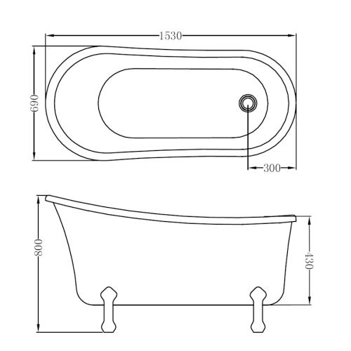 Novito Badkar Naantali vit med tassar 1530x700x790 mm