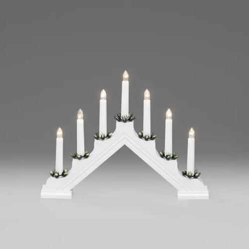 Elljusstake 7 Ljus Med Talldekorringar E10 IP20 Plast Vit Konstsmide