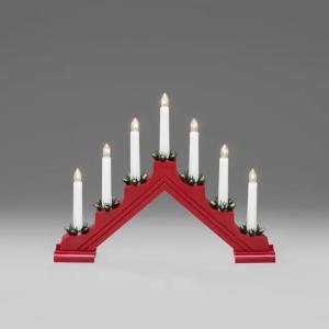 Electric Candlestick 7 Candles With Pine Decorative Rings E10 IP20 Plastic Red Konstsmide