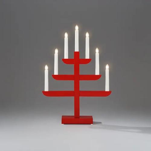 Elljusstake 7 Ljus E10 IP20 Trä Röd Konstsmide