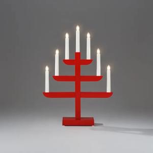 Electric Candlestick 7 Candles E10 IP20 Wood Red Konstsmide
