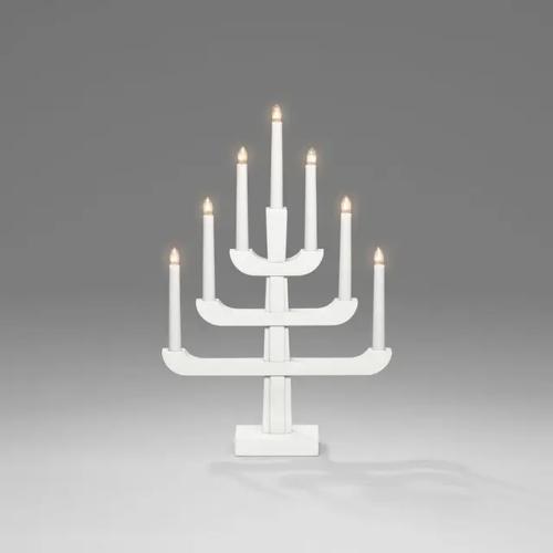 Elljusstake 7 Ljus E10 230V IP20 Trä Vit Konstsmide