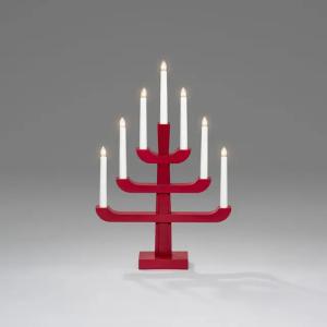 Electric Candlestick 7 Lights E10 230V IP20 Wood Red Konstsmide