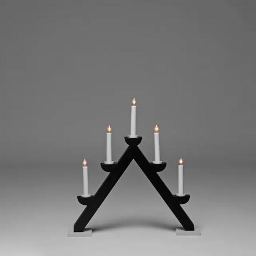 Lysestage 5 Lys Med Grå Ringe E10 IP20 Træ Mat Sort Konstsmide