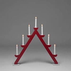 Candlestick 7 Candles With Grey Rings E10 IP20 Wood Red Konstsmide
