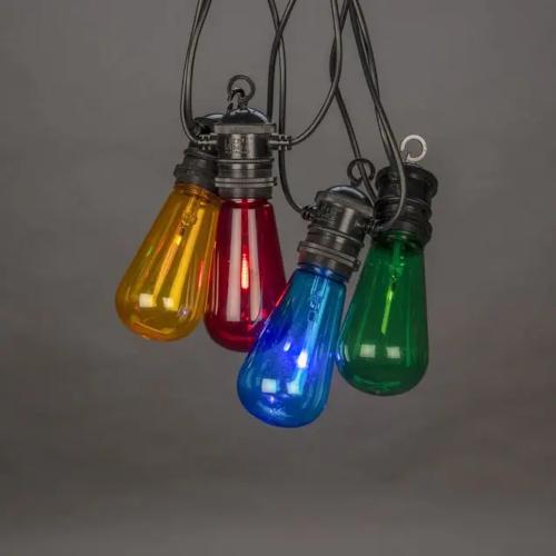 Lyskæde 10 Flerfarvede LED Udskiftelige E27 IP44 Sort/Multifarvet Konstsmide