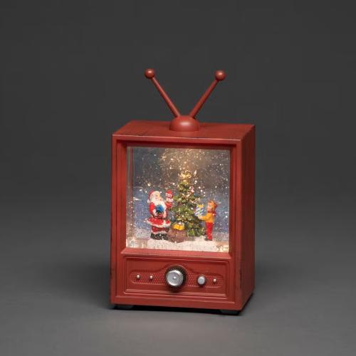 Vandfyldt Lanterne-TV Med Dreng Og Grantræ LED IP20 Brun Konstsmide