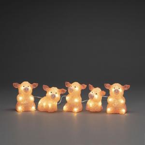 Pigs Acrylic, Pink, 5 Pieces 40 Warm White LED 24V/IP44, Konstsmide