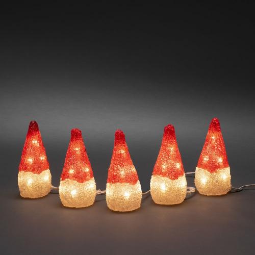 Tomtar Akryl 5st 40 LED IP44 Klar/Röd Konstsmide