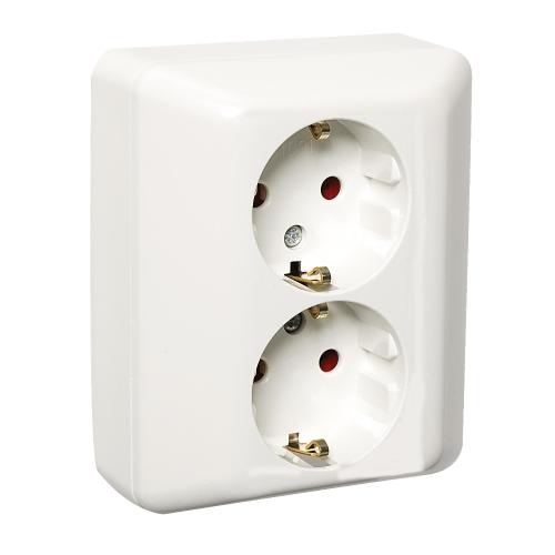 Stikkontakt 2-Vægtet Med Jord 250V 16A  IP20 Bjerghvid 10stk Elko