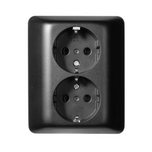 Wall Socket 2 Ways Recessed With Earth 16A 250V IP20 Black Elko