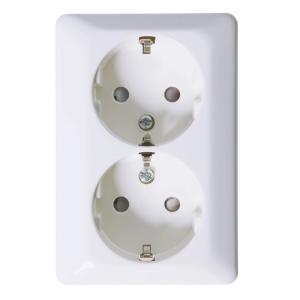 Outlet 2-Way RS With Earth Screw Connection 16A 250V Pure White Elko