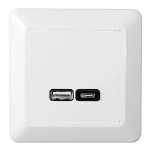 USB Charger A+C 2.4A IP21 Pure White Elko