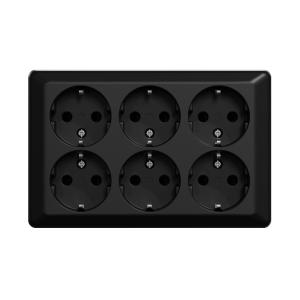 Wall Socket 6-Way With Earth 250V 16A Black Elko