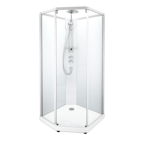Contura Shower, Showerama Comfort Pentagonal Brusekabine, 100x100x215cm, Hvid, Glas Transparent