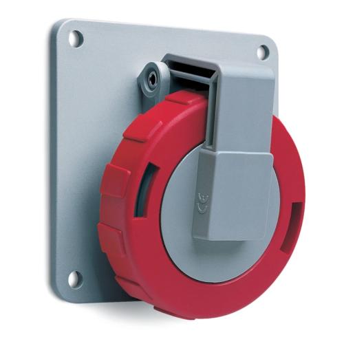 Amphenol Vægstik 16A CEE 416-6 IP67 Panel Vinklet Rød
