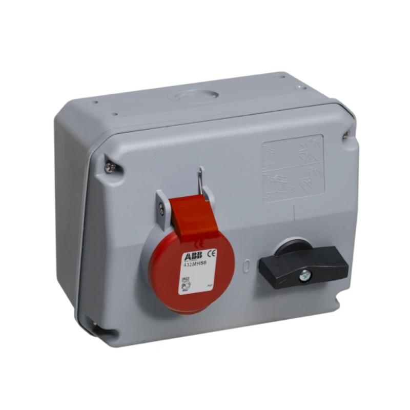Amphenol Uttag 32A CEE 432-6 IP44 Block HOR Grå