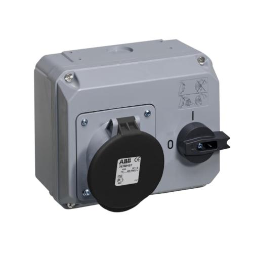 Amphenol Sokkel 63A CEE 363-7 IP44 Blok HOR Sort