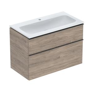 Geberit iCon Sats Möbeltvättställ 90x63x48cm Valnöt Hickory Melamin Trästruktur