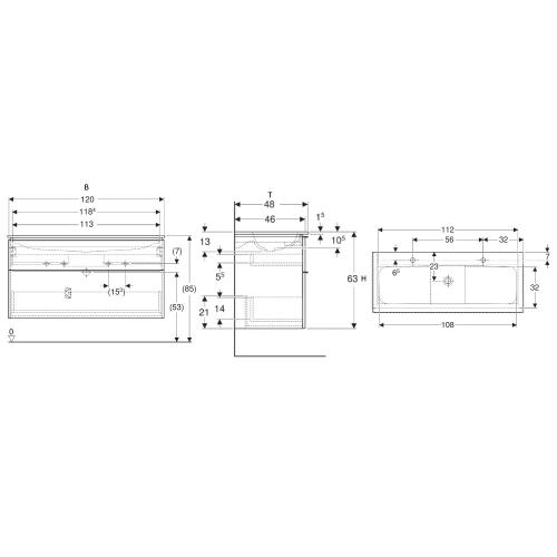 Geberit iCon Set Furniture Washbasin 120x63x48cm Lava Lacquered Matte
