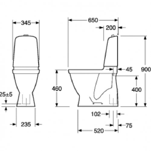 Gustavsberg Toalettstol Nautic 1546 C+ Hygienic Flush Dubbelspolning Förhöjd Modell Hårdsits