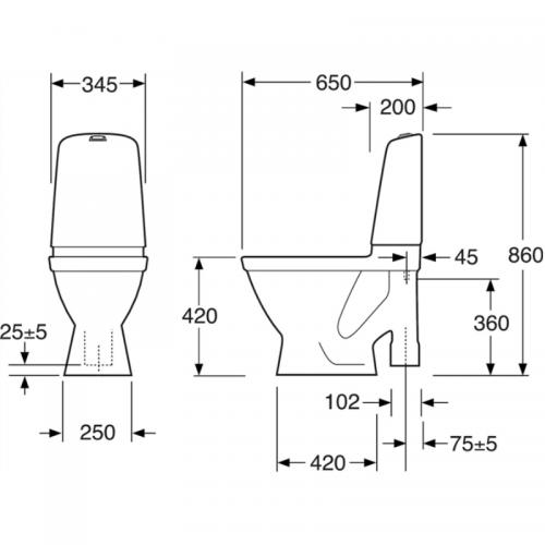 GBG WC Nautic 1591 HF Hygienic Flush 4 l, ROT, standardsits