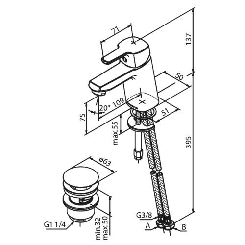 Damixa Pine Tvättställsblandare Med Popup Ventil Krom