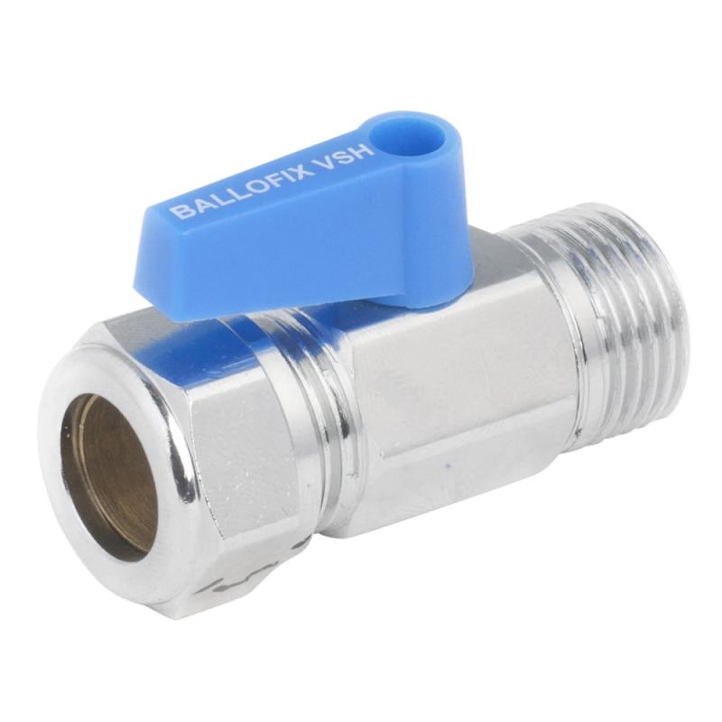 Ballofix Kulventil VSH CU Rak Med Vred 10mm Krom