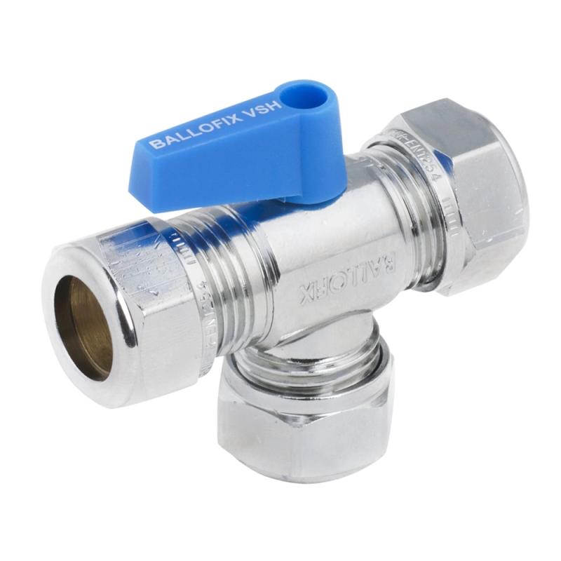 Ballofix Kulventil VSH CU T-Ventil Med Vred Krom (12mm)