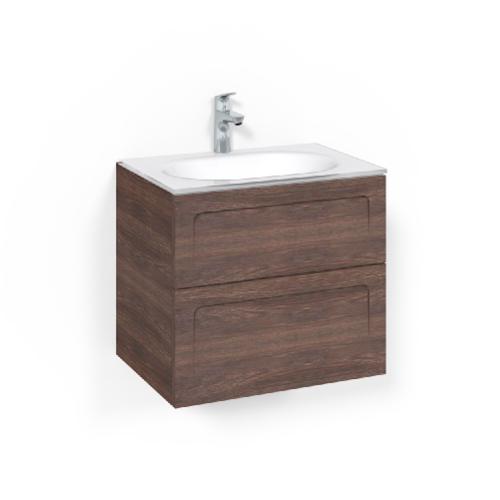 Macro Design Crown Washbasin Cabinet Package 600x545x450mm Shape Glass Basin Brown Ash