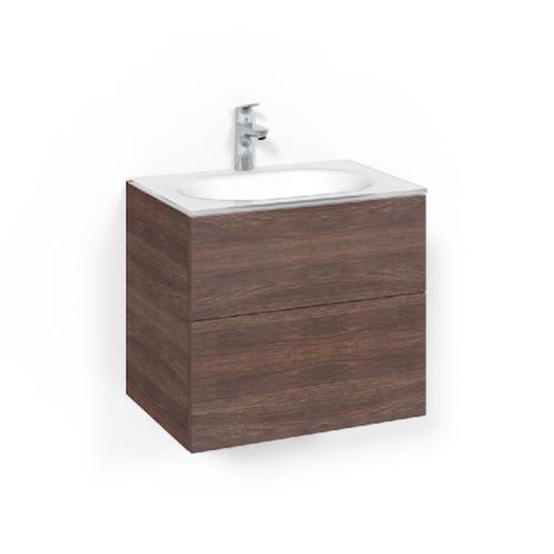 Macro Design Crown Washbasin Cabinet Package 600x545x450mm Push-Open Glass Basin Brown Ash