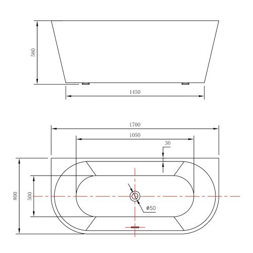 Bathtub Rasmus Against Wall 1700x800mm Matt White Blue Label