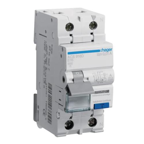 Differentialafbryder 1Polet+N A-Type B-Kurve 16A 10mA 6kA Hager
