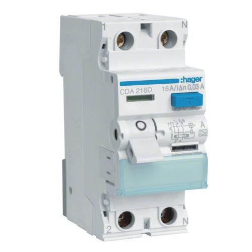 Reststrømsafbryder 1Pol+N A-Type 16A 30mA 230V IP20 Hager