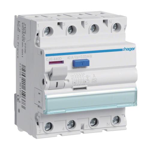 Reststrømsafbryder 3Polet+N 40A 230-400V IP20 Hager