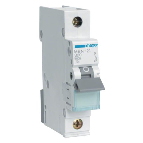 Afbryder 1Polet B-Kurve 20A 6kA 230-400V IP20 Hager