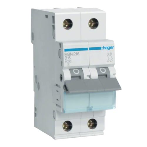 Miniature Afbryder 2Polet B-Kurva 16A 400V IP20 Hager
