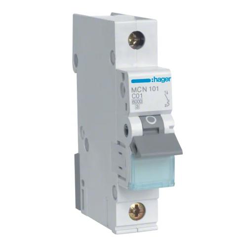 Miniature Afbryder 1Polet C-Kurve 1A 6kA 400V IP20 Hager