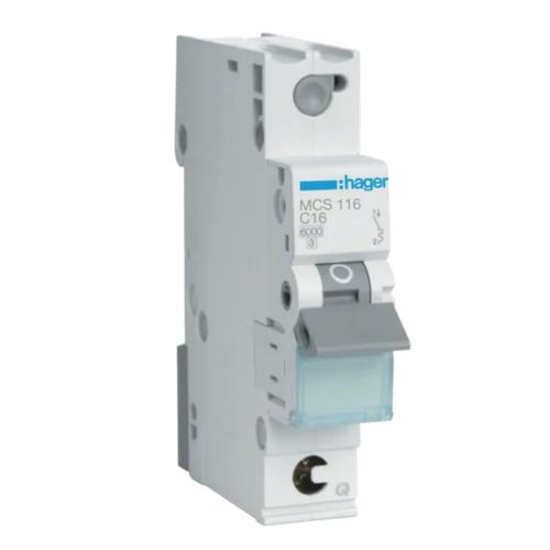 Miniature Circuit Breaker 1Pole C-Curve 16A 6kA 230-400V IP20 Hager