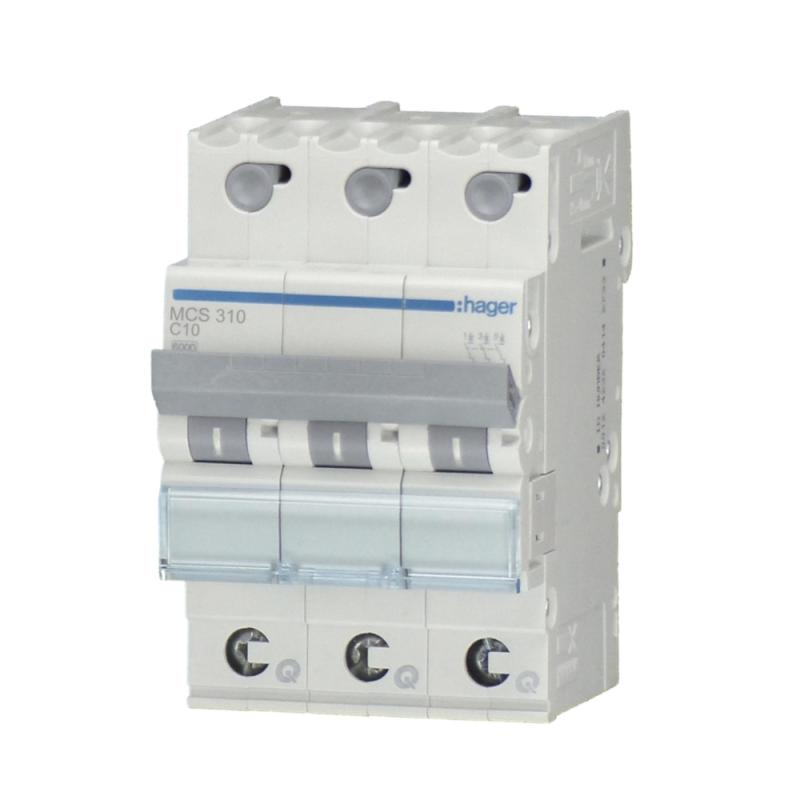 Miniatyrbrytare Snabbanslutning 3Poler C-Kurva 10A 6kA IP20 Hager