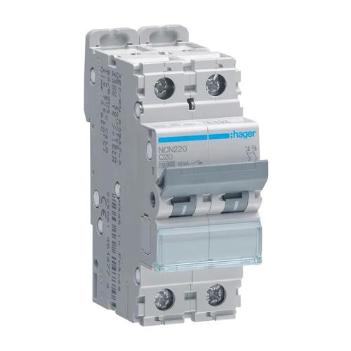 Miniature Afbryder 2Polet C-Kurve 20A 10kA/15kA 400V IP20 Hager