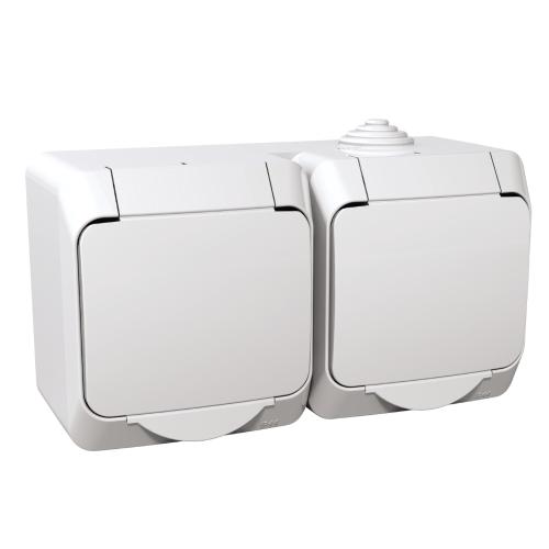 Cedar Plus Double Socket Outlet Side-E With Shutters 16A 250V White Schneider Electric
