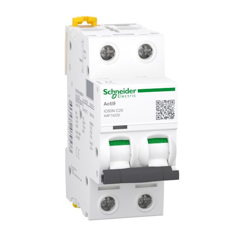 Miniatyrbrytare Acti9 iC60N 2Poler C-Kurva 20A 400V IP20 Schneider Electric