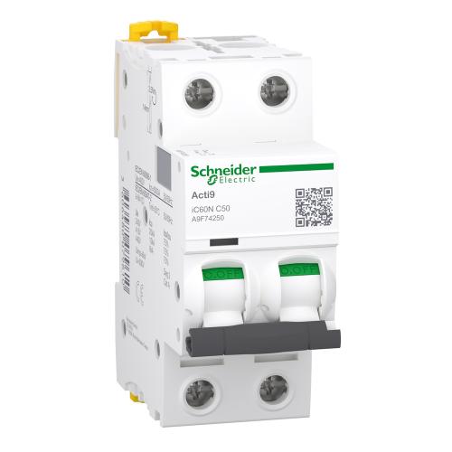 Miniatureafbryder Acti9 iC60N 2Polet C-Kurve 50A 400V IP20 Schneider Electric