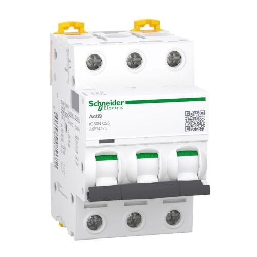 Miniatyrafbryder Acti9 iC60N 3Poler C-Kurve 25A 400V IP20 Schneider Electric