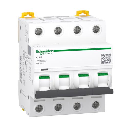 Miniature Afbryder Acti9 iC60N 4Polet C-Kurve 25A 400V IP20 Schneider Electric