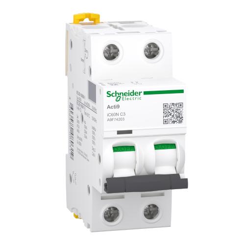 Miniatureafbryder Acti9 iC60N 2Polet C-Kurve 3A 50kA 500V IP20 Schneider Electric