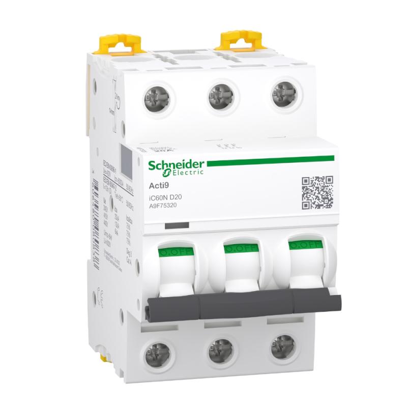 Miniatyrbrytare​ Acti9 iC60N 3Poler D-Kurva 20A 400V IP20 Schneider Electric