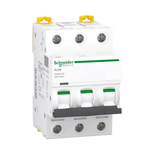 Miniature Circuit Breaker Acti9 iC60N 3Polet D-Kurve 6A 400V IP20 Hvid Schneider Electric